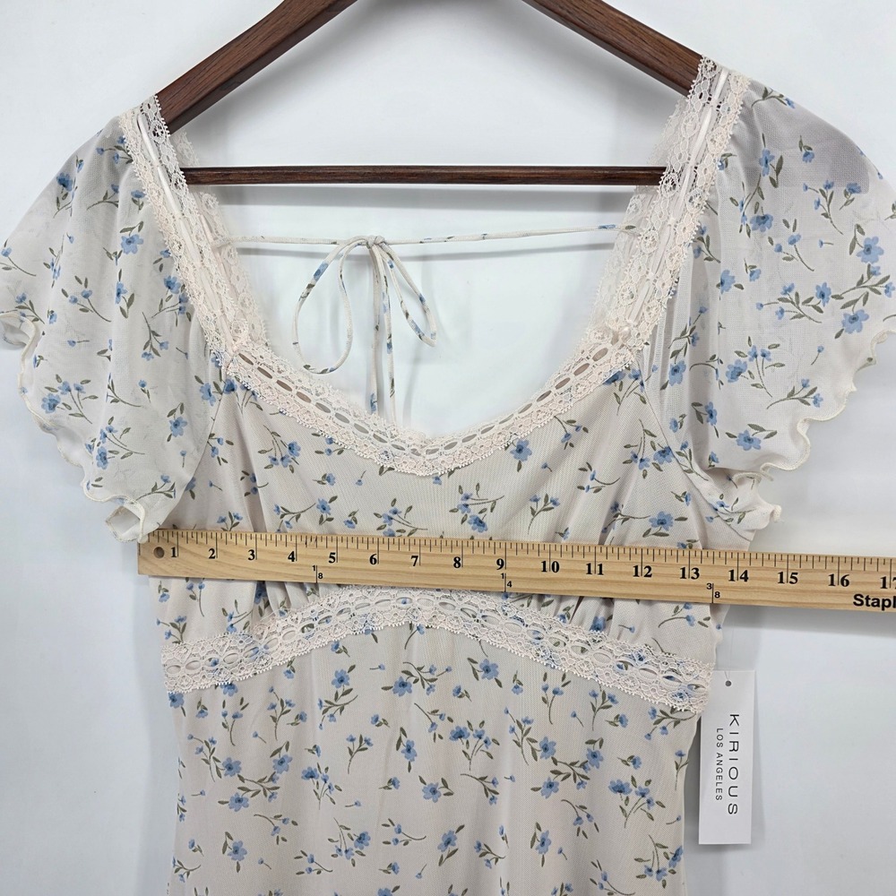 Floral Lace-Trim Midi Dress in Cream with Blue Print - Picture 4 of 6